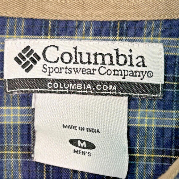 Columbia Mens Button Down Shirt Medium Blue Plaid Long Sleeve Cotton Outdoor - Picture 3 of 6